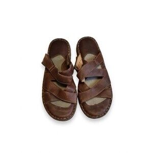 Born Brown Leather Strappy Slide Sandals Women 9 Hook Loop Adjustable Fisherman